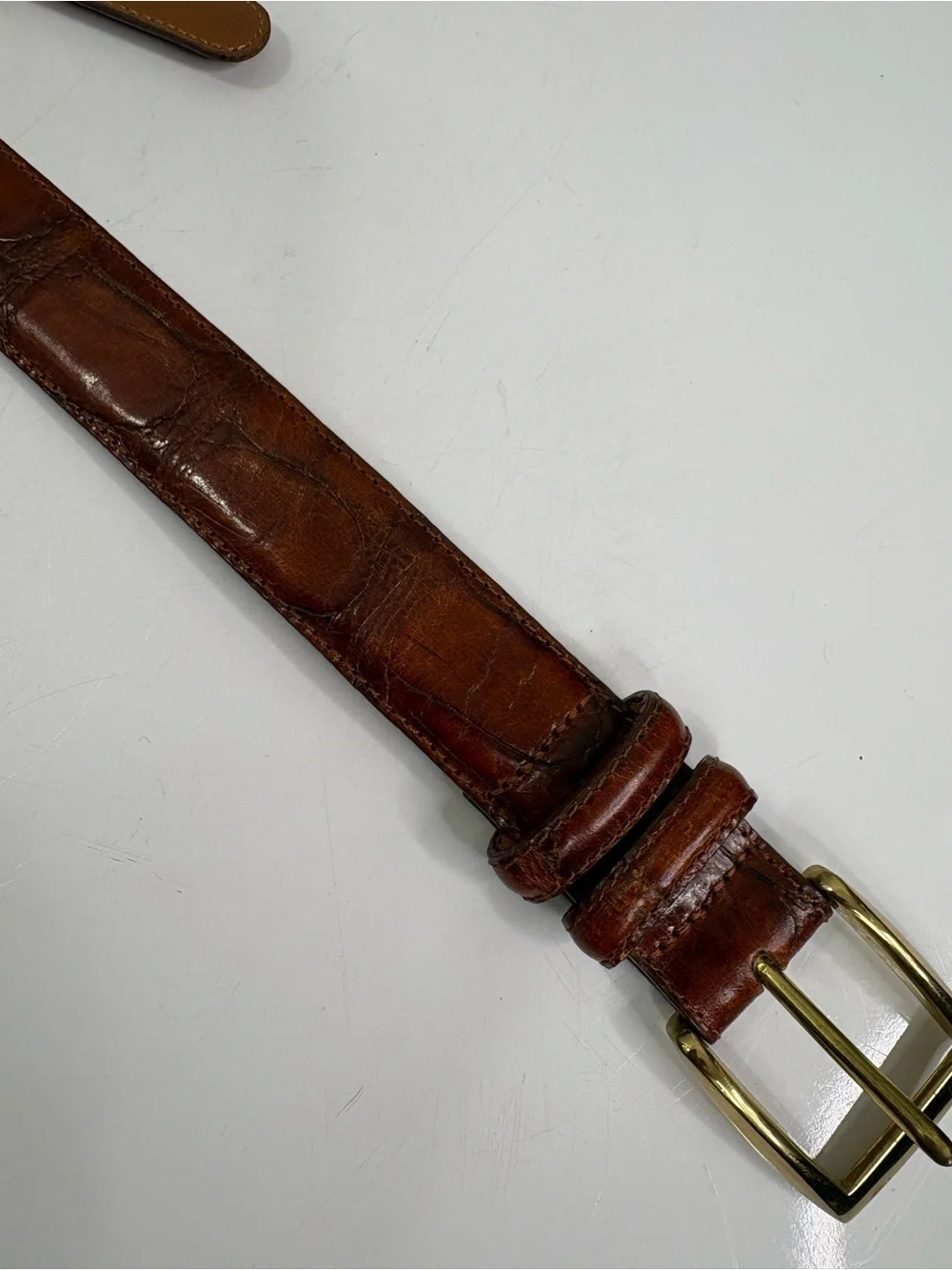 Brighton Crocodile Embossed cognac  Leather Men's Belt with Brass Buckle size 42
